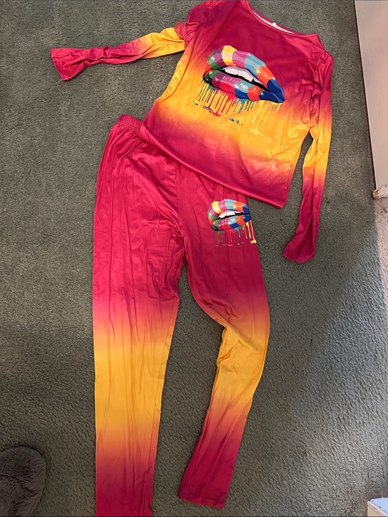 Unk Pants - 2 PIECE🔥Pink & Yellow Ombre Track Pants Jogger Set with Colorful Lip Print